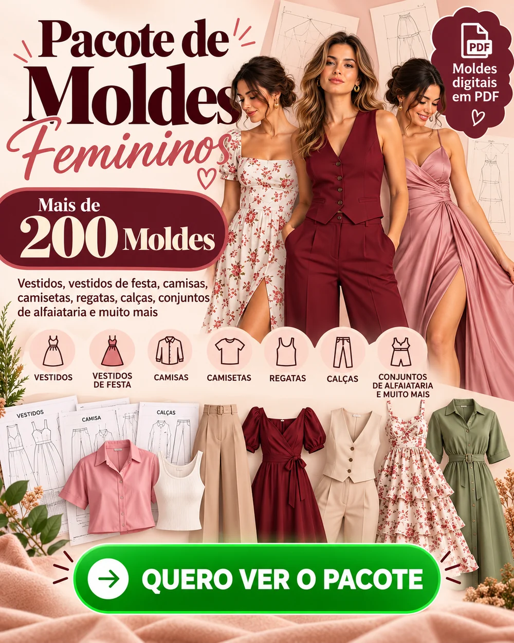 Exemplos de modelos femininos e moldes